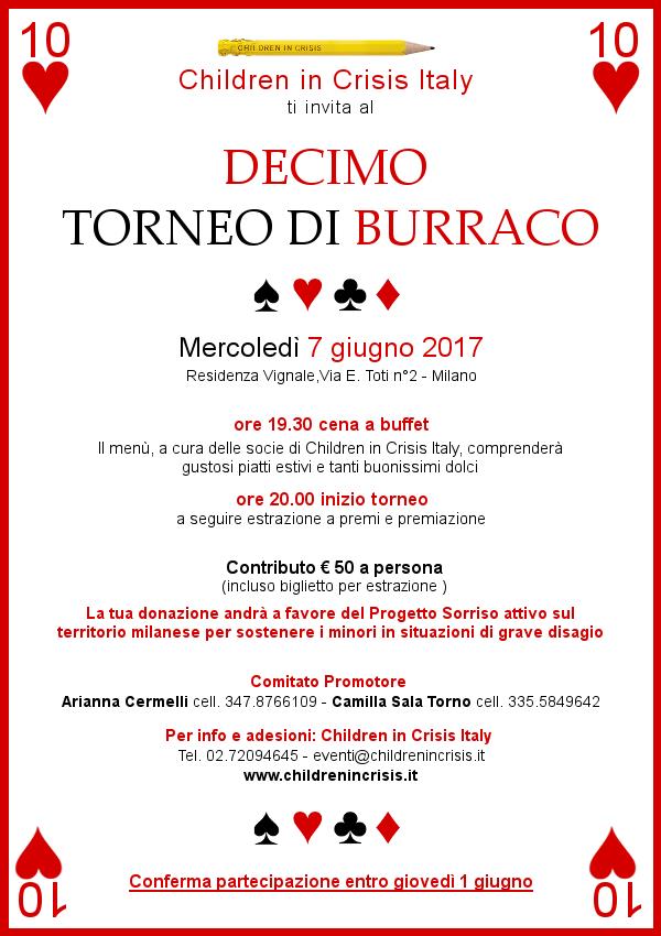 Locandina del 10° Torneo di Burraco Children in Cr