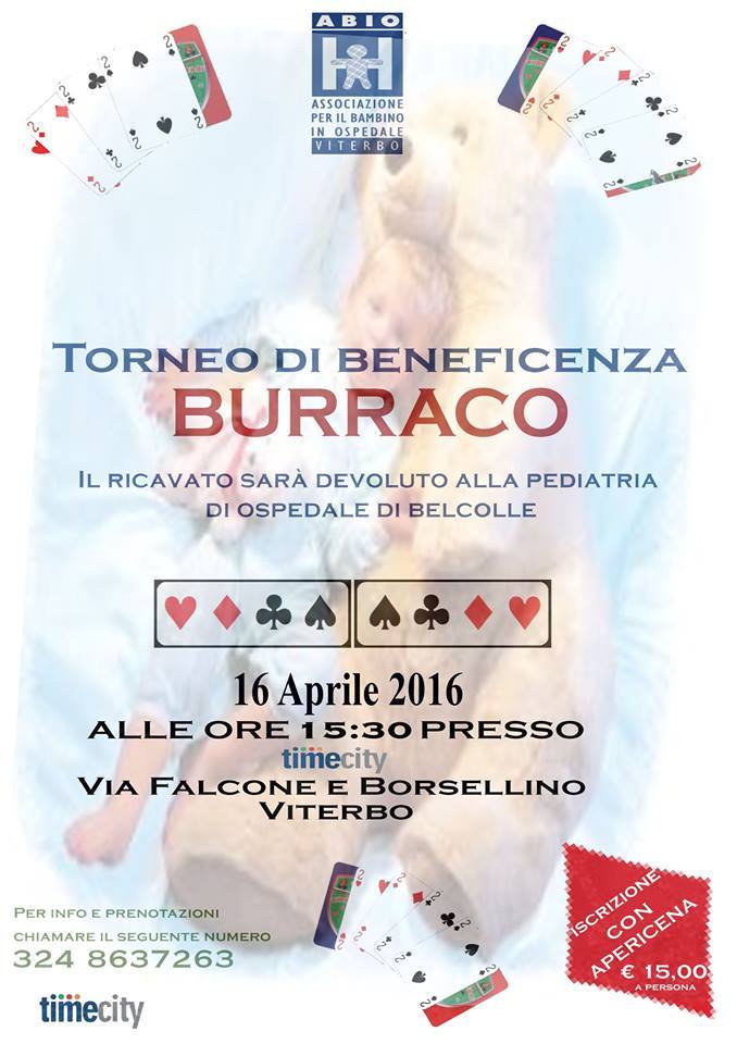 Locandina del torneo di burraco di beneficenza org