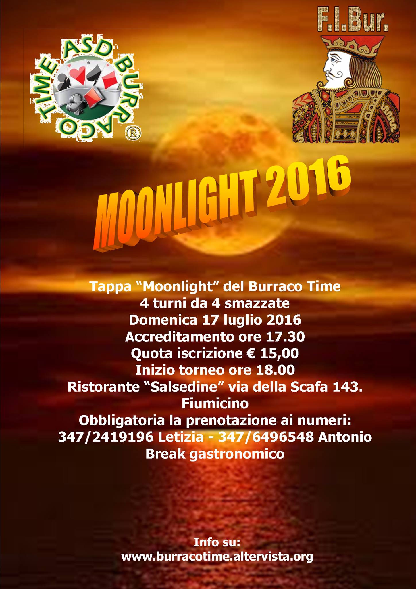 Locandina del torneo di burraco Moonlight 2016